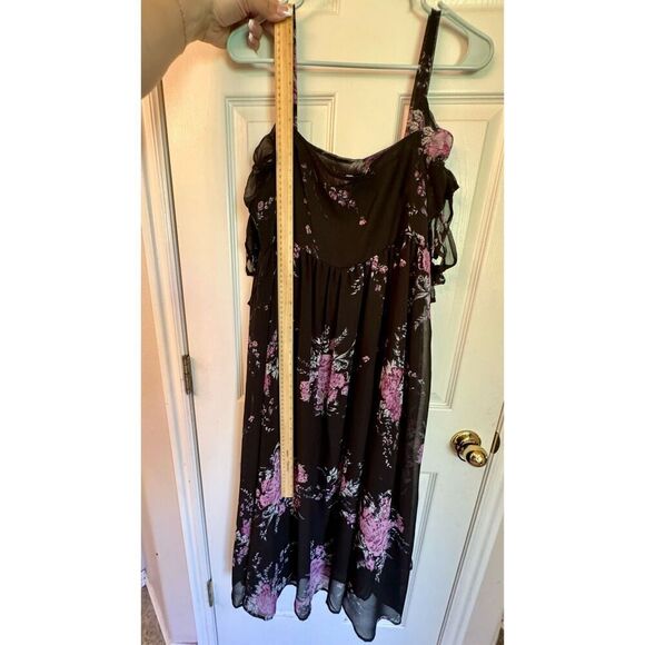 Free People Black Midnight Combo Floral Tied To You Empire Waist Dress Medium - Picture 8 of 11
